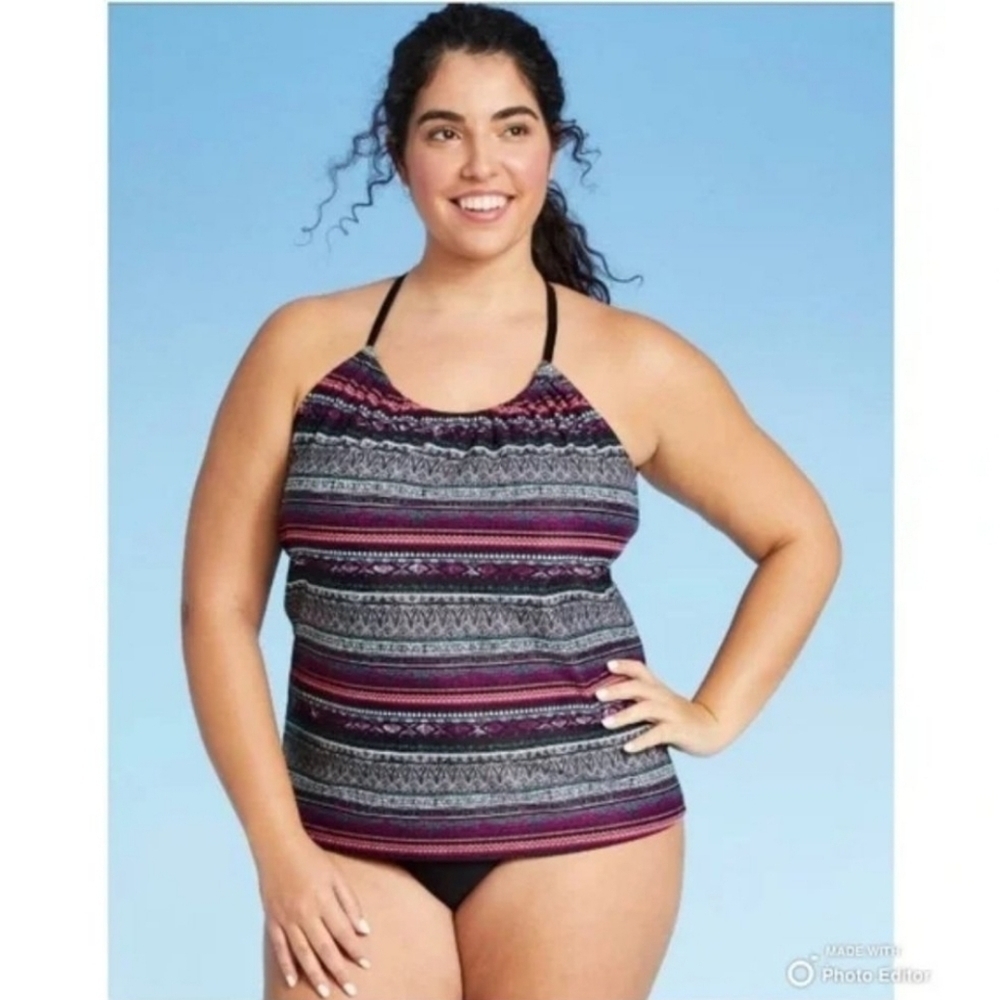 Kona Sol Tankini Grey Striped Top